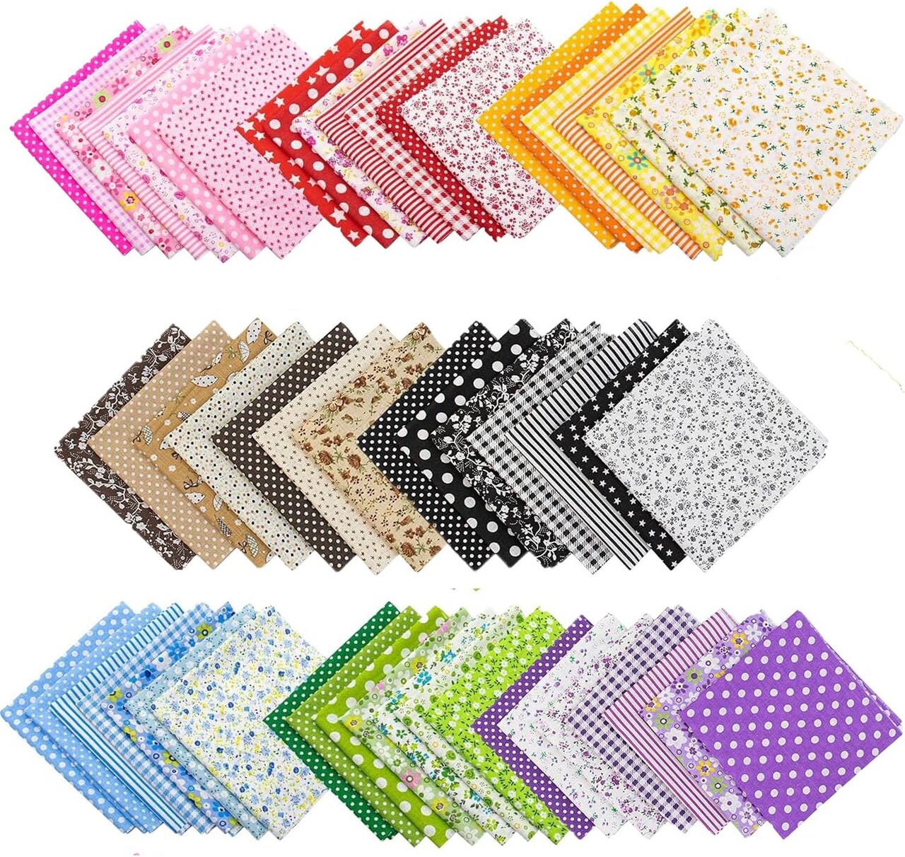 Pre-cut Fabric Cotton Quilting Squares – 56 Pack 10 x 10 Inch Floral Fat Quarters Sewing Fabric Bundle for DIY Crafts (8 Colors)